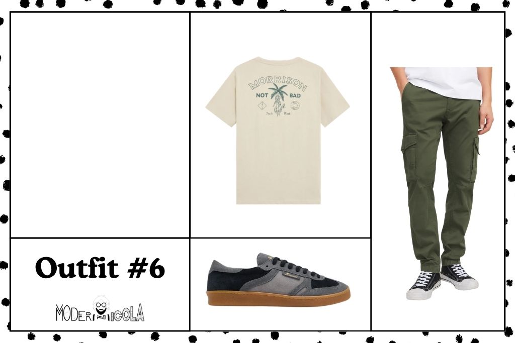 Outfit casual de hombre con camiseta Morrison y pantalón cargo kaki